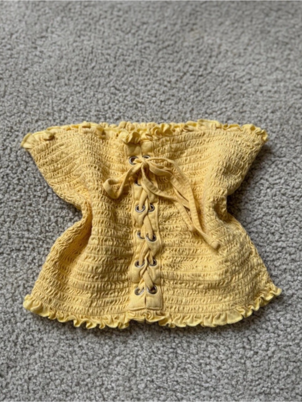 Me to We Yellow Smocked Lace-Up Tube Crop Top sexy